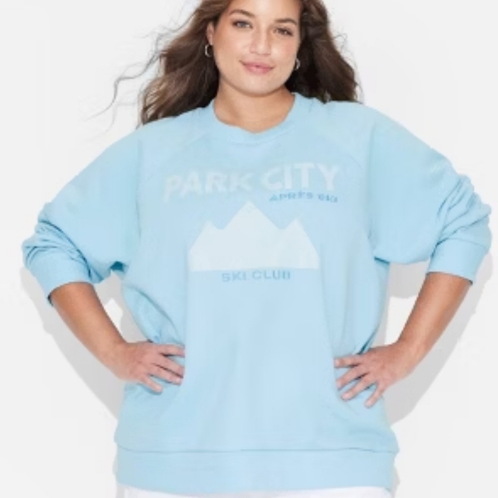 Women's Park City Ski Club Graphic Sweatshirt - Light Blue NWT